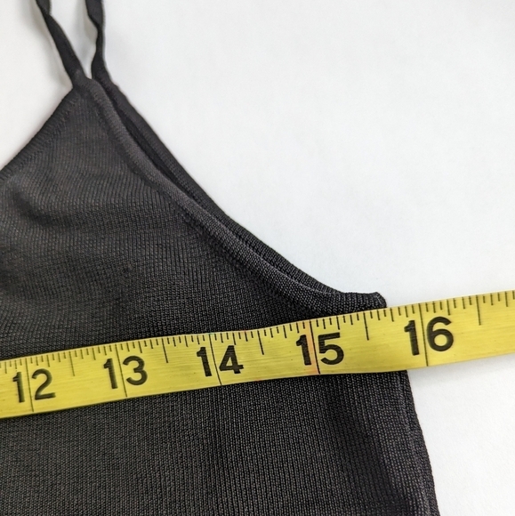 Zara Ribbed Spaghetti Strap V-Neck Long Thick Cami Pearl Hem Detail Black - sz S - Picture 6 of 8